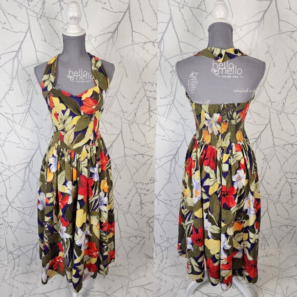 Pantel VTG 1950's Colorful Floral Halter Fit & Flare Dress - Picture 1 of 6